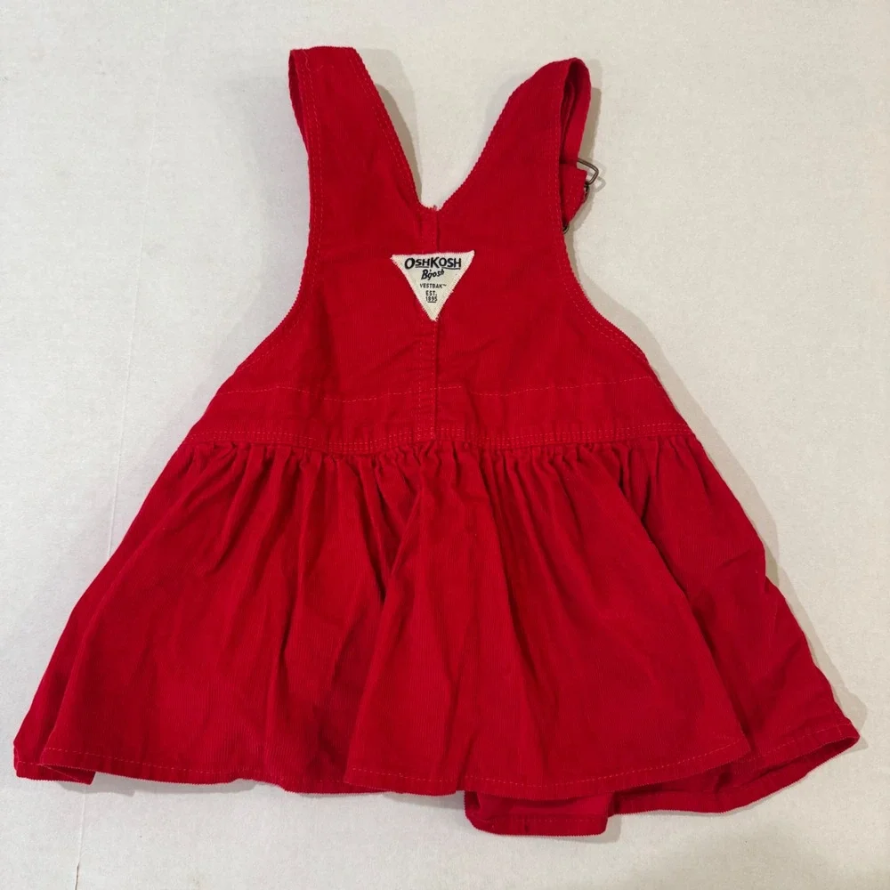 OshKosh B'gosh Jumper Dress Kids Baby 12M‎ Red Corduroy Vestbak Overall Play